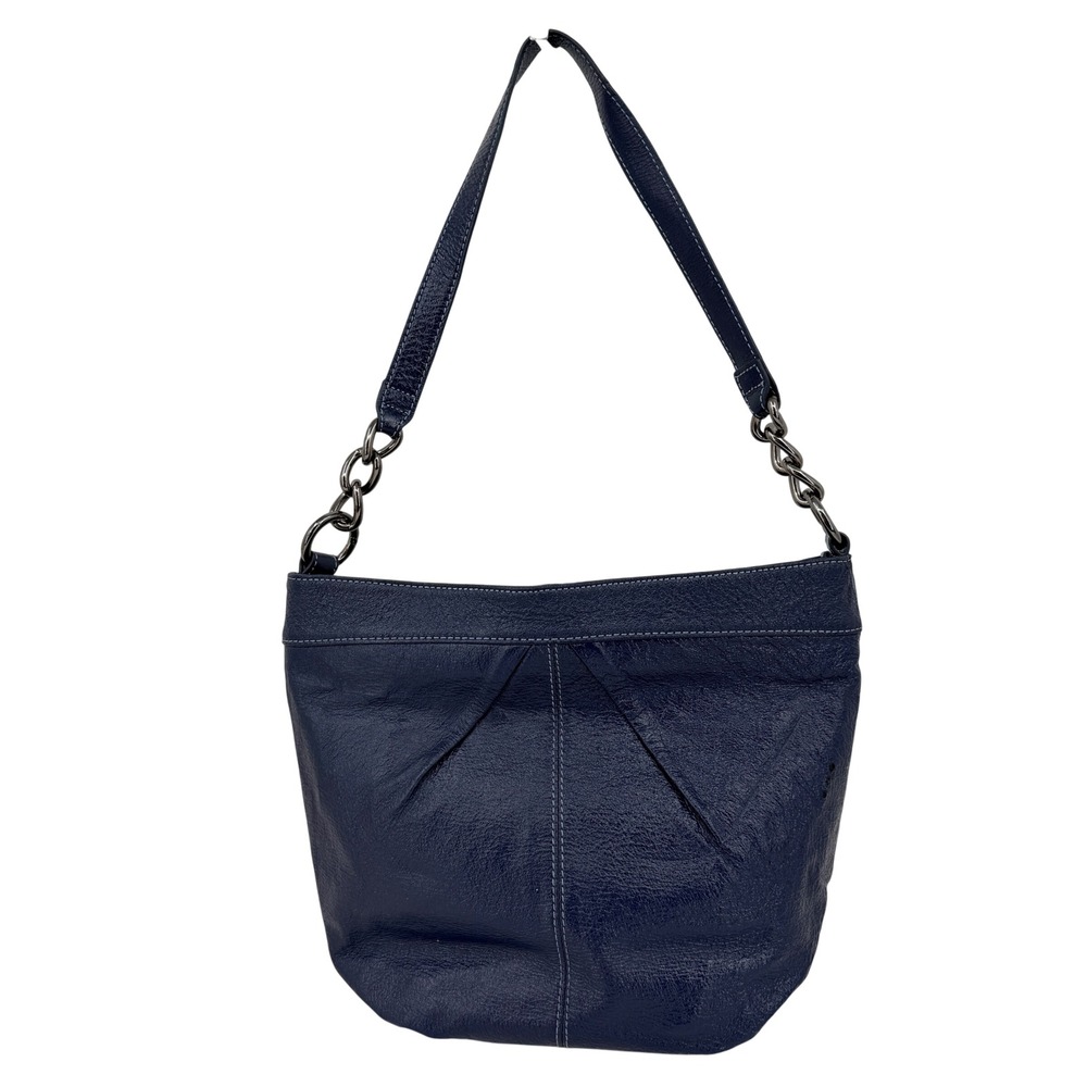 Hobo International Shoulder Bag Navy Blue Leather Chain Link Accent